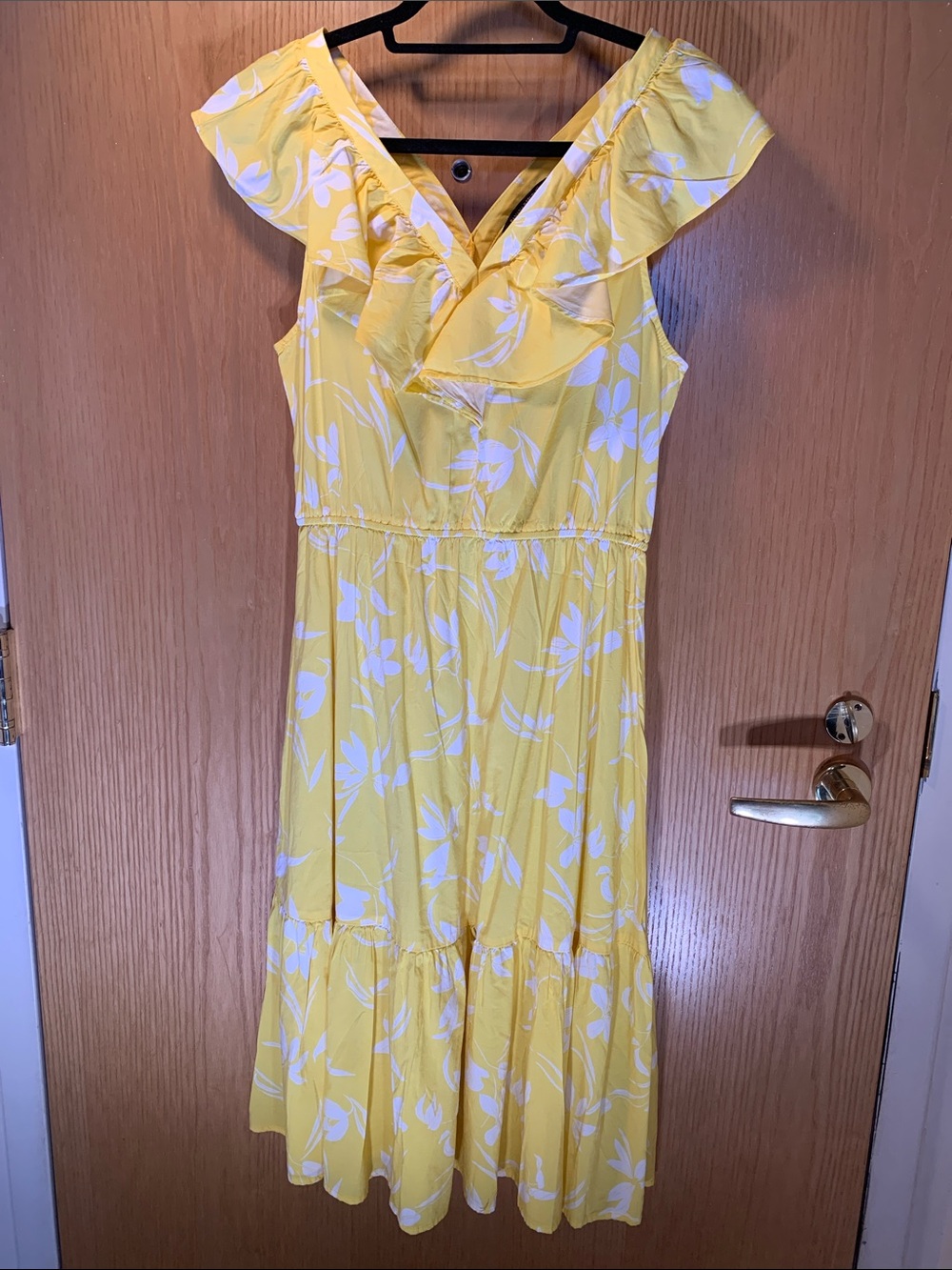 Banana Republic Yellow and White Floral Midi Dress - Size M Petite